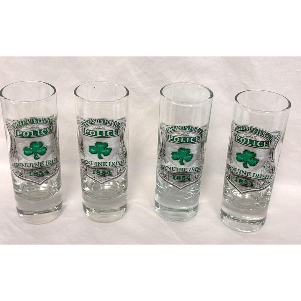 Set Of 4 Irish Police Shot Glasses Genuine Irish 1854 Emblem Honor Service Sacri